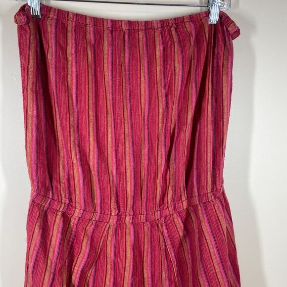 Anthropologie Drew Emerson Strapless Jumpsuit Striped Side Slits Linen Red Sz L - Picture 8 of 11